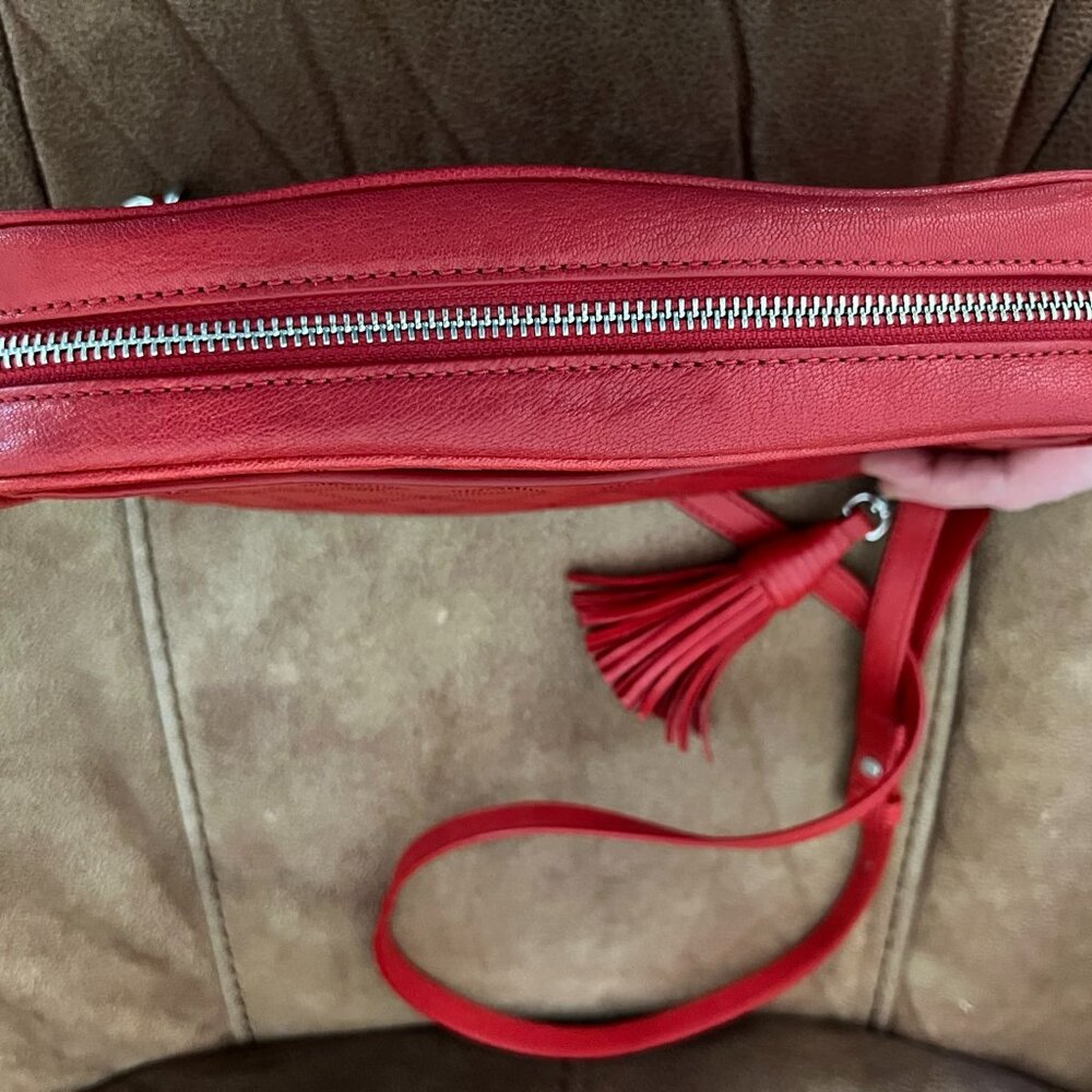 Tory Burch Fleming Distressed Leather Chain Camera Red Crossbody Bag - Picture 7 of 9